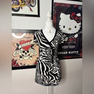 Zebra Print Long Length Blouse Top